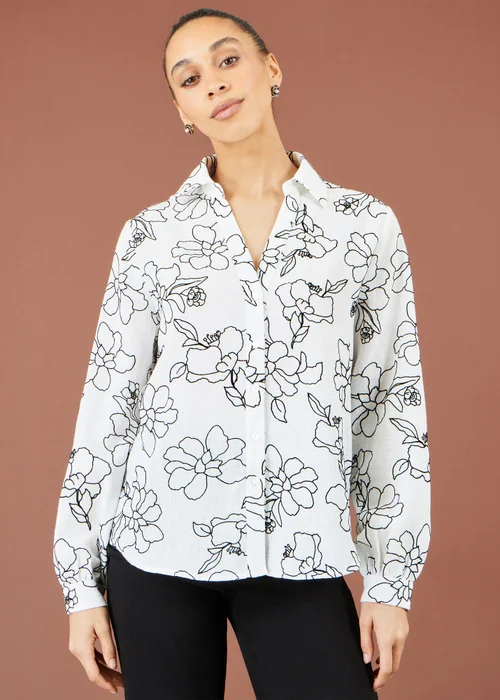 Yumi White Scribble Floral Embroidered Shirt - 10 Image 1