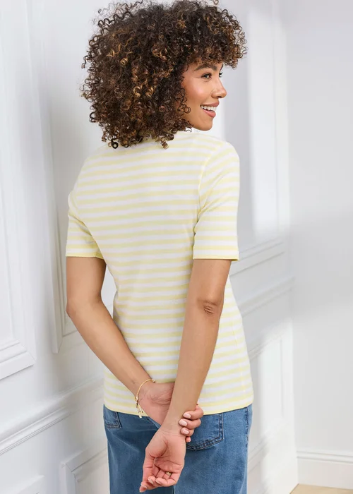 Cotton Traders Pale Yellow Wrinkle Free Stripe Button Neck Top - 20 Image 3
