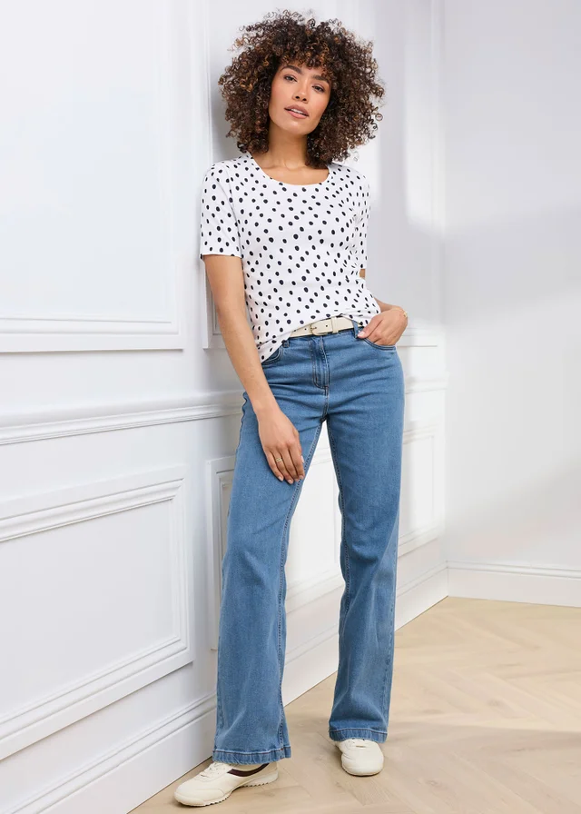 Cotton Traders White Wrinkle Free Short Sleeve Spot Scoop Neck Top