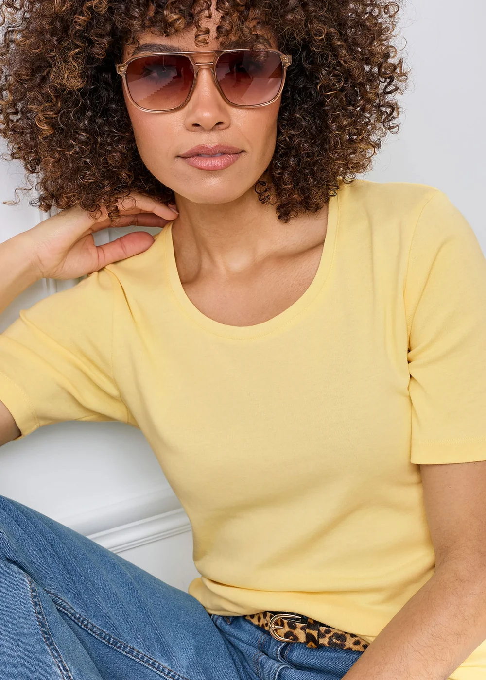 Cotton Traders Pale Yellow Wrinkle Free Short Sleeve Scoop Neck Top - 20 Image 4