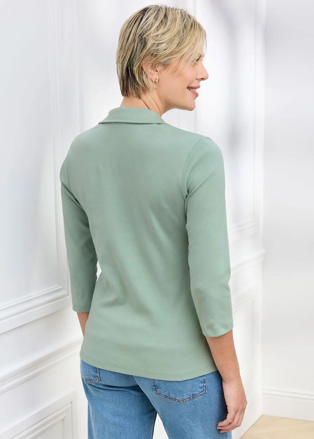Cotton Traders Iced Mint Wrinkle Free 3/4 Collared Polo Top - 26 Image 3
