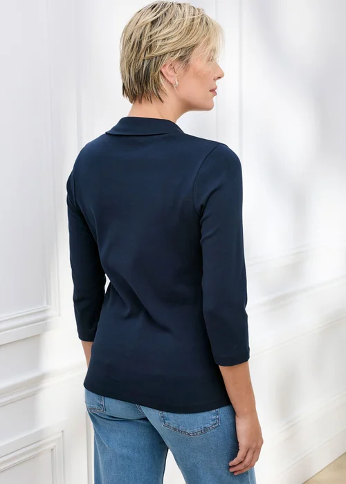 Cotton Traders Navy Wrinkle Free 3/4 Collared Polo Top - 22 Image 3