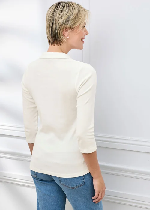 Cotton Traders Ivory Wrinkle Free 3/4 Collared Polo Top - 20 Image 3