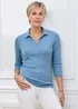 Cotton Traders Cornflower Blue Wrinkle Free 3/4 Collared Polo Top - 14 Image 1