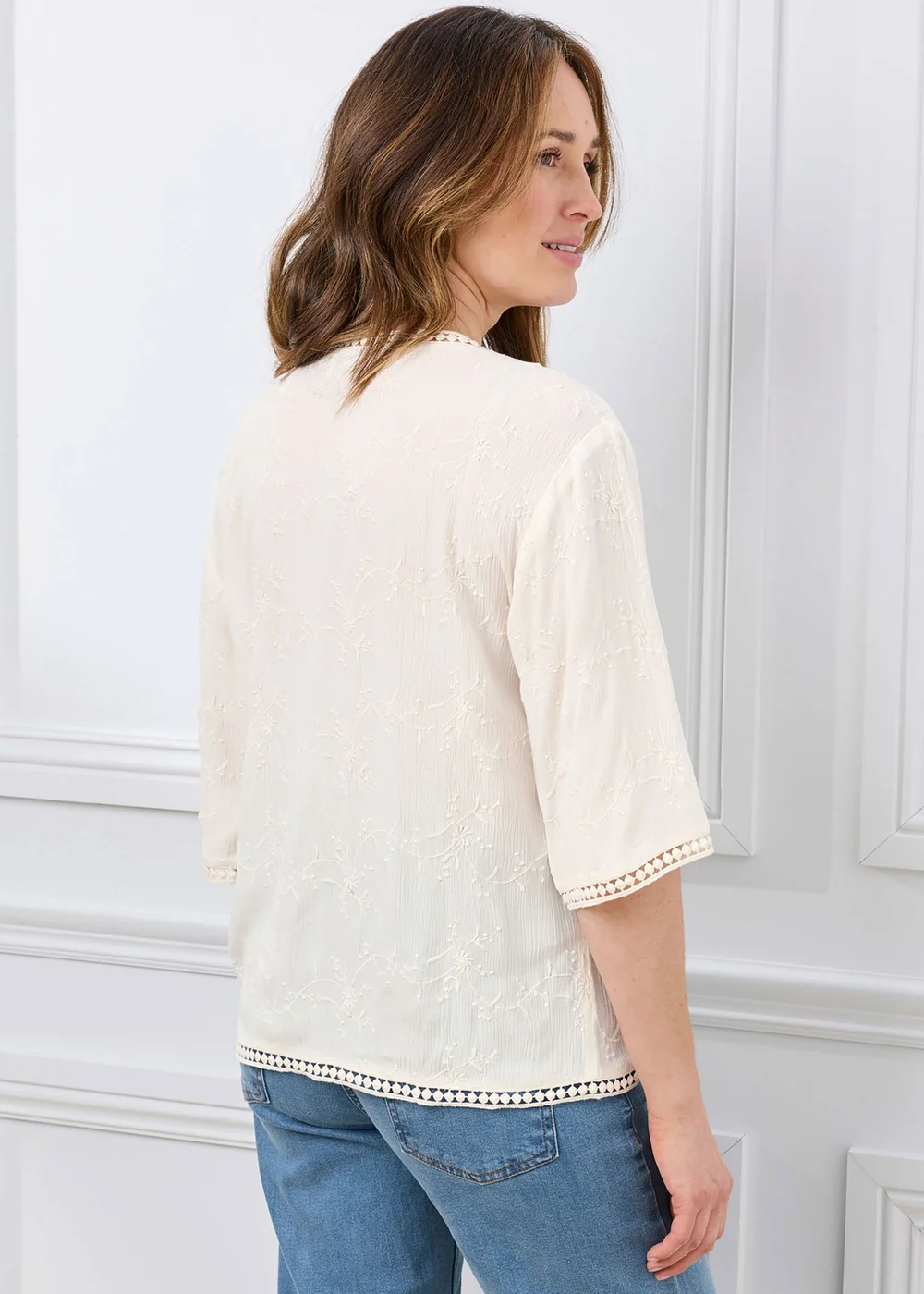 Cotton Traders Ecru Short Sleeve Broiderie Blouse - 10 Image 3