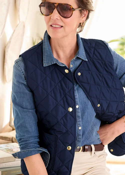 Cotton Traders Navy Quilted Gilet - 16 Image 4