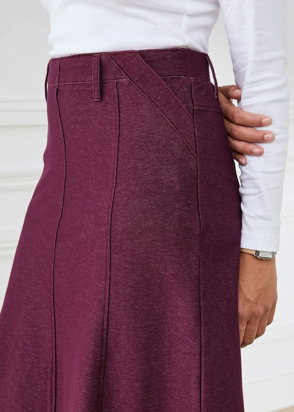 Cotton Traders Mulberry Jersey Denim Pull-On Midi Skirt - 8 Image 4