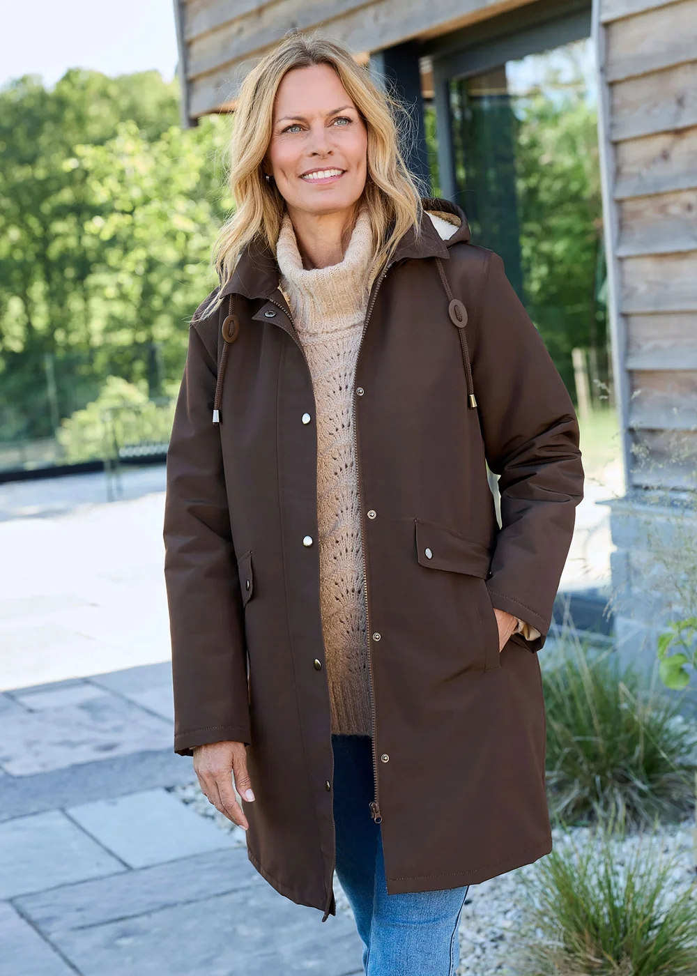 Cotton Traders Chocolate All Weather Fleece Lined Waterproof Coat - 20 Image 1