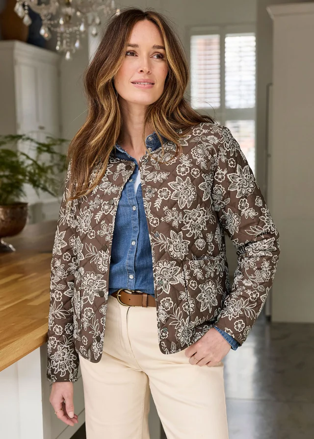 Cotton Traders Dark Brown Printed Quilted Jacket