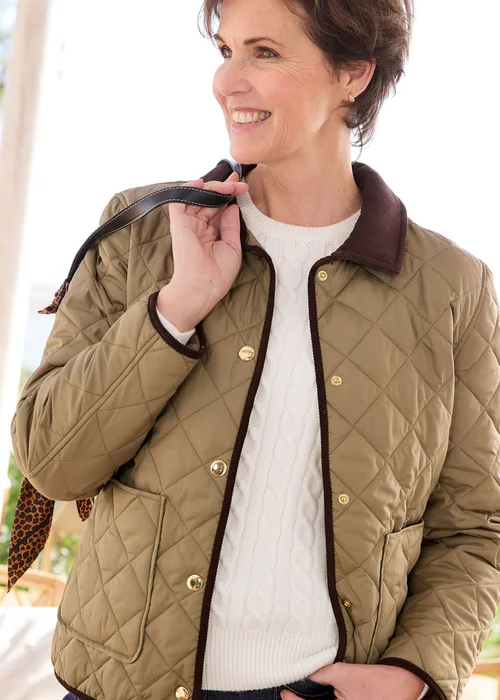 Cotton Traders Olive Showerproof Quilted Jacket - 14 Image 4