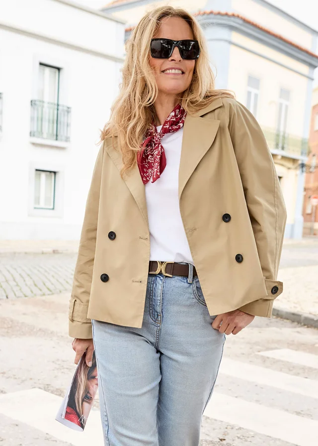 Cotton Traders Sand Cropped Trench Jacket