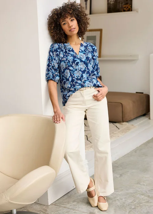 Cotton Traders Marine Printed Short Sleeve Blouse - 16 Image 1