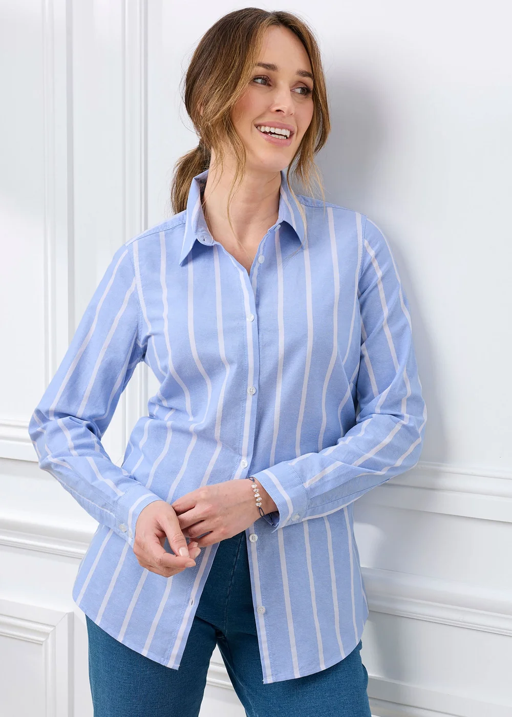 Cotton Traders Cool Blue Stripe Oxford Shirt - 10 Image 2