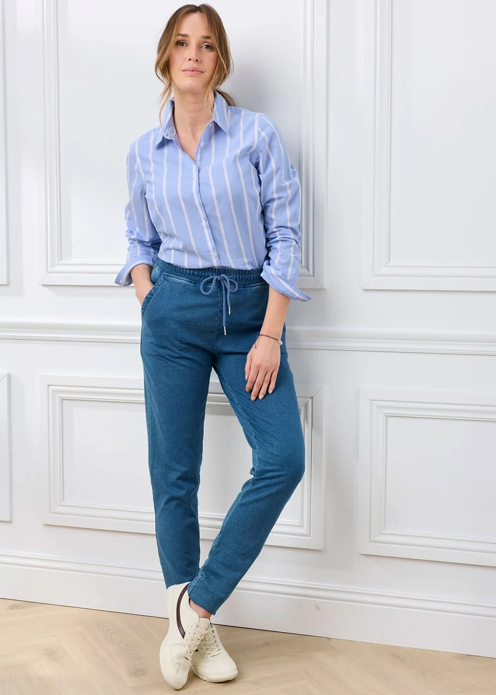 Cotton Traders Cool Blue Stripe Oxford Shirt - 10 Image 1