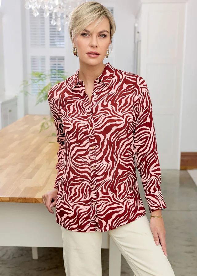 Cotton Traders Vintage Pink Longline Print Blouse
