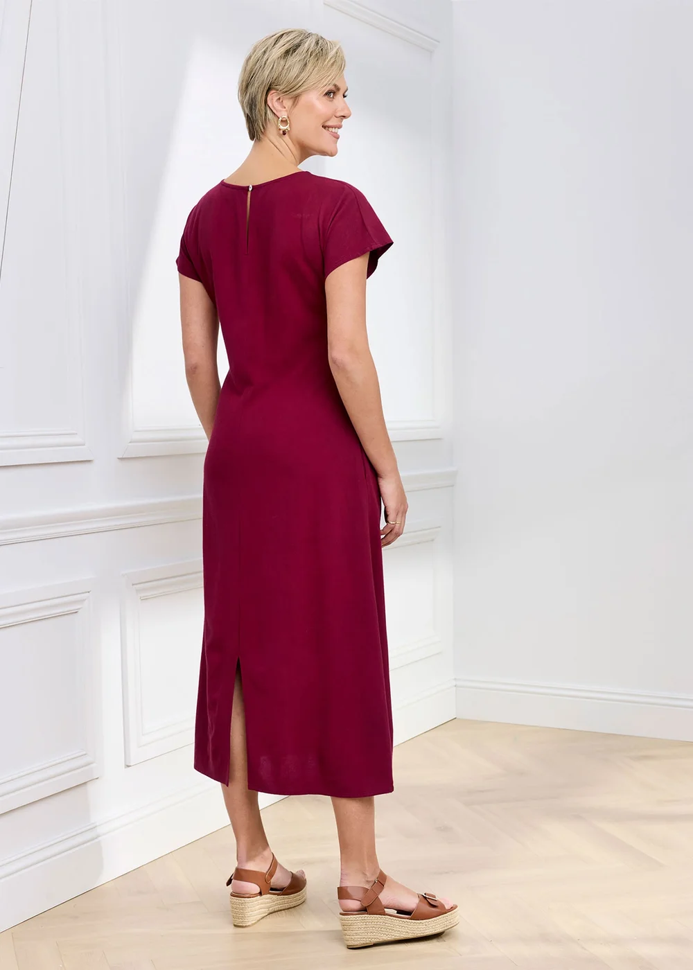 Cotton Traders Ruby Tie Waist Linen Blend Maxi Dress - 12 Image 3