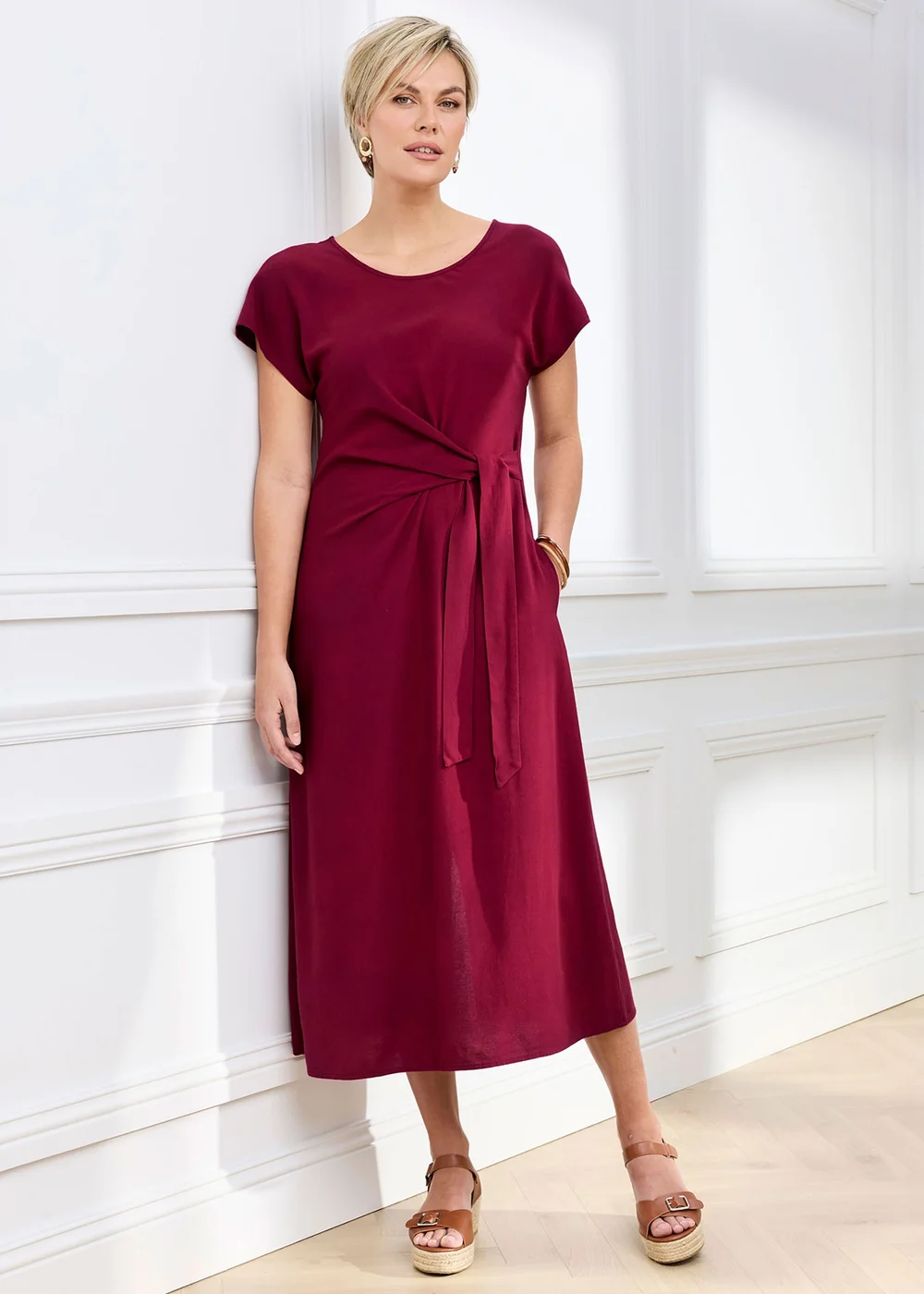 Cotton Traders Ruby Tie Waist Linen Blend Maxi Dress - 12 Image 1