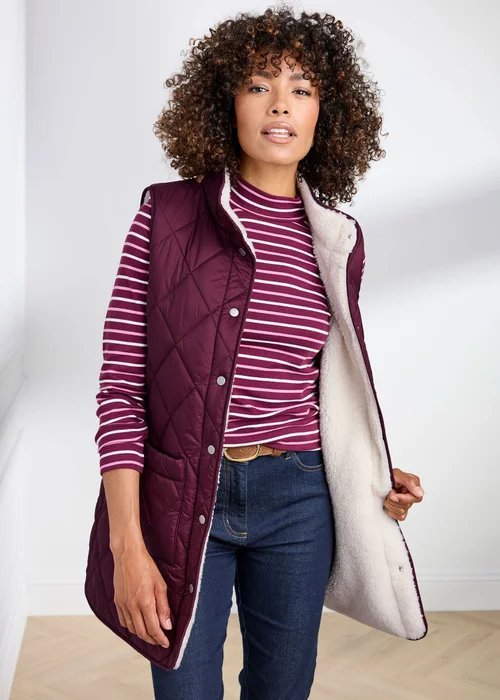 Cotton Traders Berry Quilted Gilet - 10 Image 1