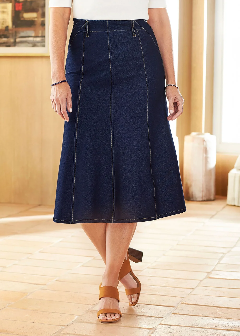 Cotton Traders Indigo Jersey Denim Pull-On Midi Skirt - 18 Image 1