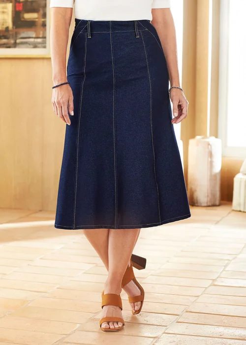 Cotton Traders Indigo Jersey Denim Pull-On Midi Skirt - 18 Image 1