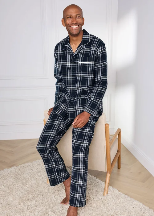 Cotton Traders Navy Brushed Cotton PJ Set - 24 Image 1