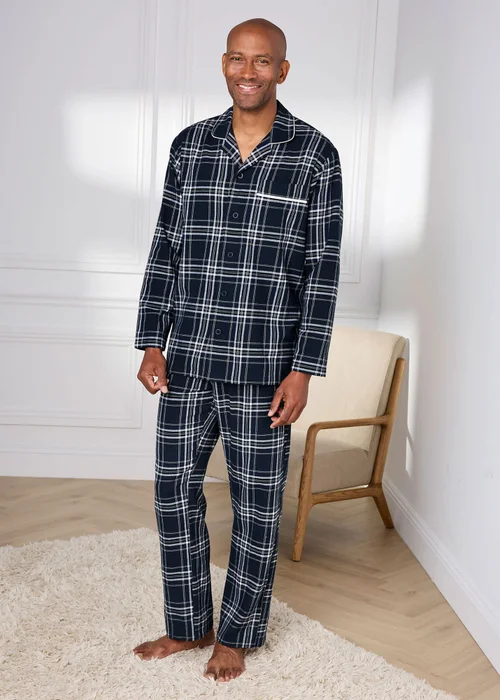 Cotton Traders Navy Brushed Cotton PJ Set - 24 Image 2