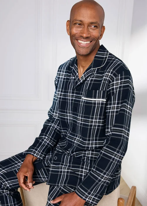 Cotton Traders Navy Brushed Cotton PJ Set - 24 Image 4