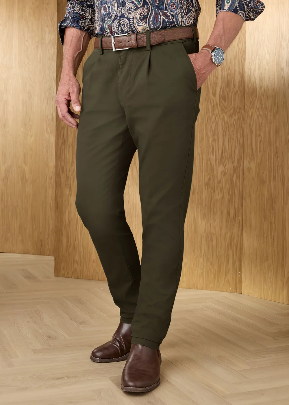 Cotton Traders Deep Khaki Signature Dobby Texture Chino - 18 Image 1
