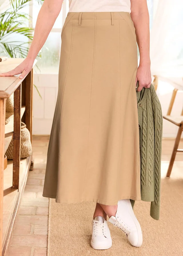 Cotton Traders Light Camel Jersey Denim Pull-On Maxi Skirt