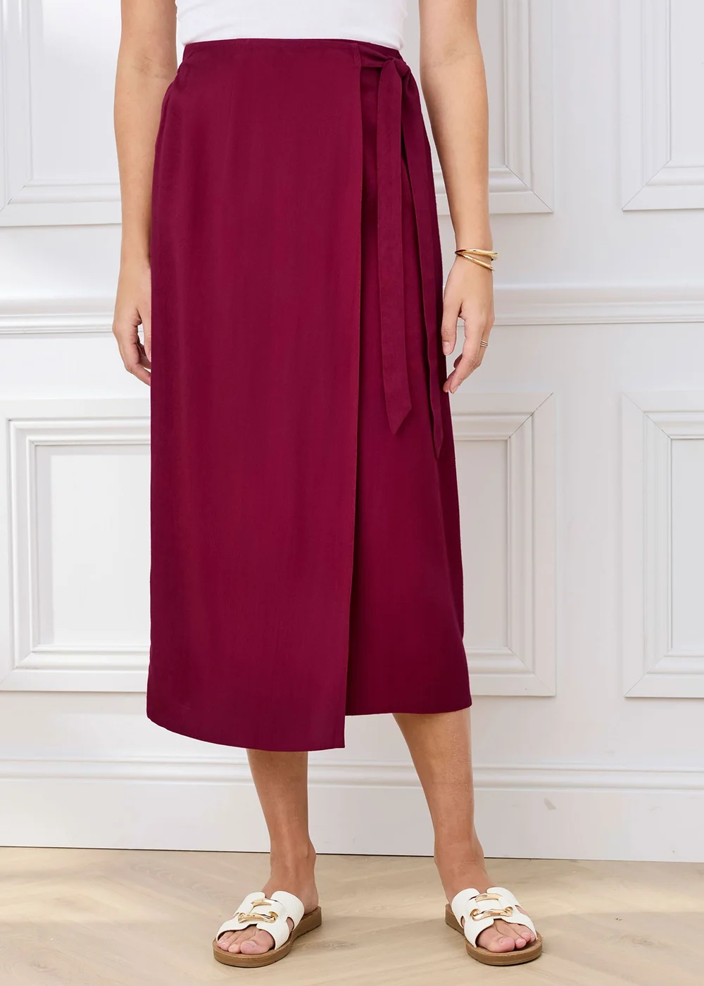Cotton Traders Ruby Mock Wrap Linen Blend Midi Skirt - 20 Image 1