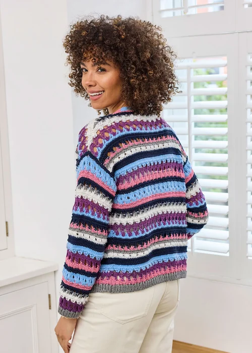 Cotton Traders Cornflower Blue Stripe Crochet Cardigan - 20 Image 3