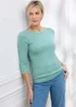 Cotton Traders Iced Mint Wrinkle Free 3/4 Sleeve Boat Neck Stripe Top - 14 Image 2