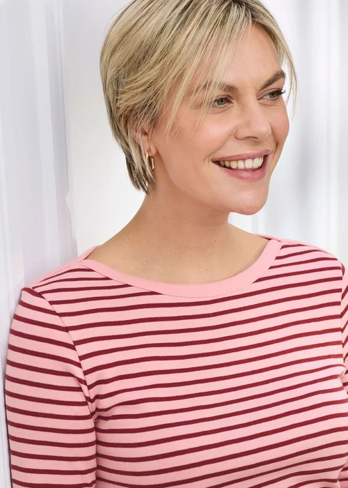 Cotton Traders Rose Wrinkle Free 3/4 Sleeve Boat Neck Stripe Top - 18 Image 4