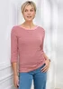 Cotton Traders Rose Wrinkle Free 3/4 Sleeve Boat Neck Stripe Top - 18 Image 2