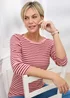 Cotton Traders Rose Wrinkle Free 3/4 Sleeve Boat Neck Stripe Top - 18 Image 1
