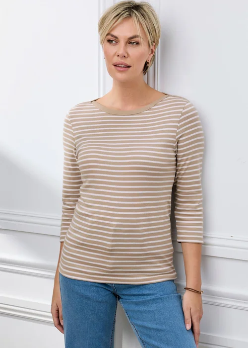 Cotton Traders Stone Wrinkle Free 3/4 Sleeve Boat Neck Stripe Top - 18 Image 2