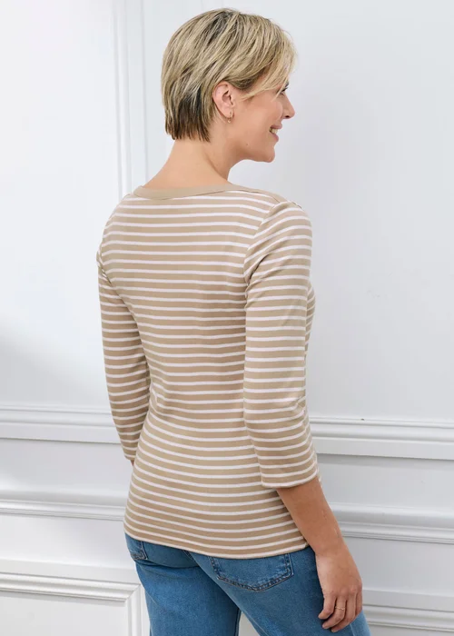 Cotton Traders Stone Wrinkle Free 3/4 Sleeve Boat Neck Stripe Top - 18 Image 3