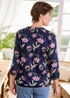 Cotton Traders Navy Cotton Bubble Hem 3/4 Sleeve Printed Top - 24 Image 3