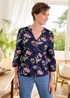 Cotton Traders Navy Cotton Bubble Hem 3/4 Sleeve Printed Top - 24 Image 4