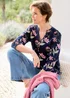 Cotton Traders Navy Cotton Bubble Hem 3/4 Sleeve Printed Top - 24 Image 1