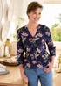 Cotton Traders Navy Cotton Bubble Hem 3/4 Sleeve Printed Top - 24 Image 2