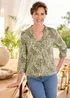 Cotton Traders Soft Khaki Cotton Bubble Hem 3/4 Sleeve Printed Top - 22 Image 1