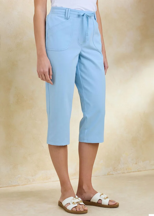 Cotton Traders Pale Sky Wrinkle Free Pull On Crop Trousers