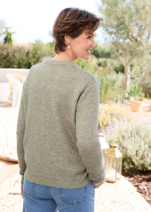 Cotton Traders Soft Khaki Embroidered Jumper - 18 Image 3