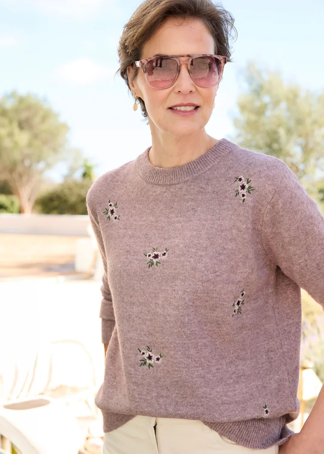 Cotton Traders Dusky Lilac Embroidered Jumper
