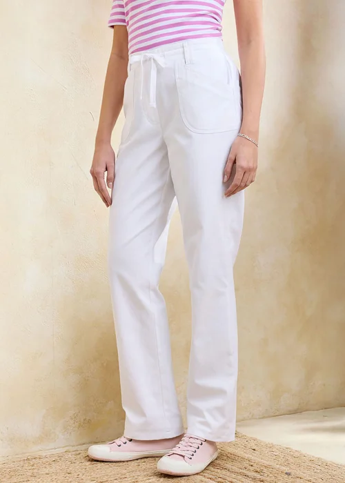 Cotton Traders White Wrinkle Free Pull On Straight Leg Trousers - 16/L29 Image 1
