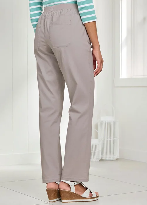 Cotton Traders Dove Grey Wrinkle Free Pull On Straight Leg Trousers - 20/L29 Image 2