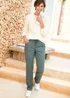 Cotton Traders Soft Sage Wrinkle Free Pull On Straight Leg Trousers - 10/L27 Image 1