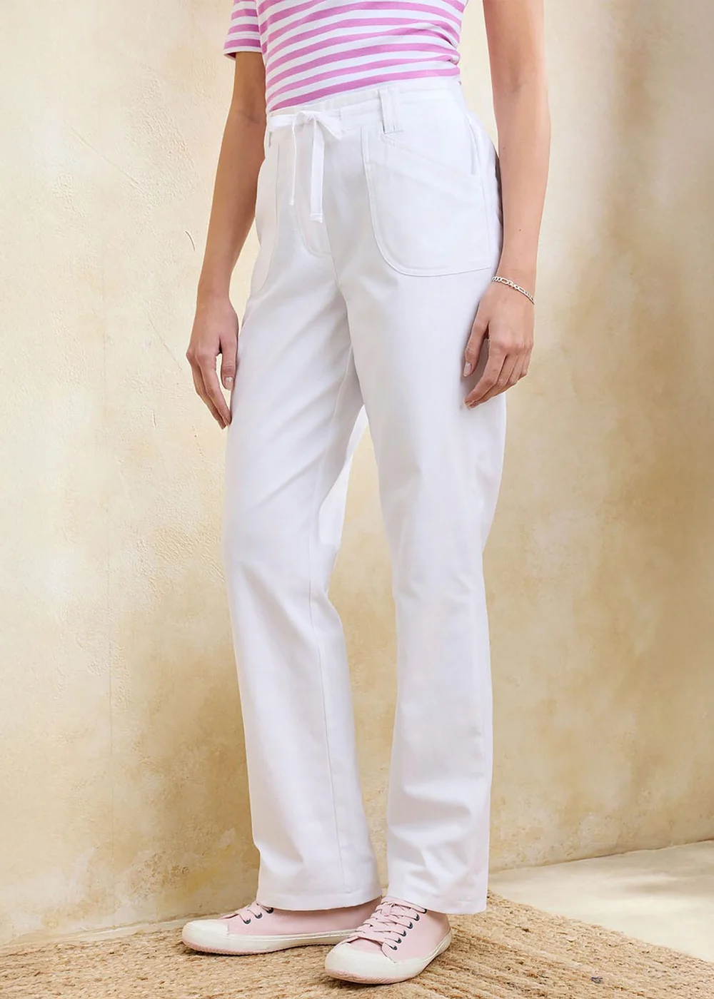 Cotton Traders White Wrinkle Free Pull On Straight Leg Trousers - 14/L27 Image 1