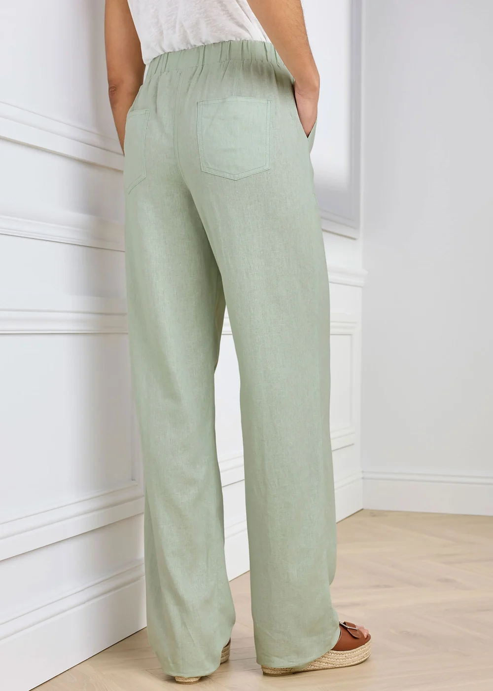 Cotton Traders Pale Mint Linen Blend Relaxed Fit Trousers - 24/L29 Image 3